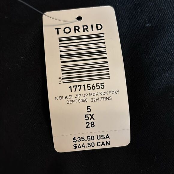 NEW TORRID | sleeveless top shirt black zip up 5 5X 28 - Picture 4 of 4